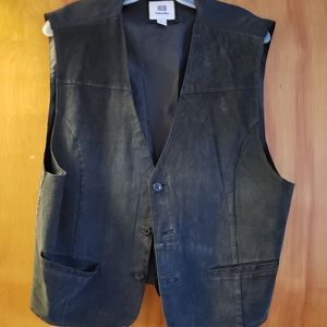 Vintage Mens Black leather suede western vest Large